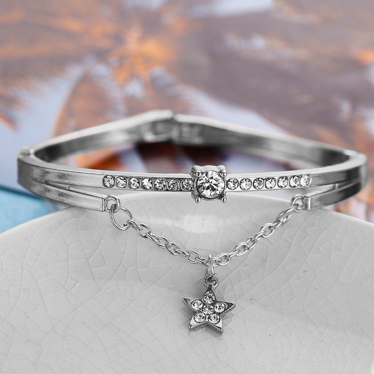 Star Drop With Austrian Crystals 18K White Gold Plated Bracelet ITALY Made