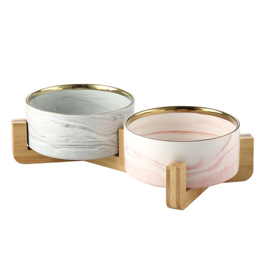 Marbling Ceramic Double Bowl For Pet