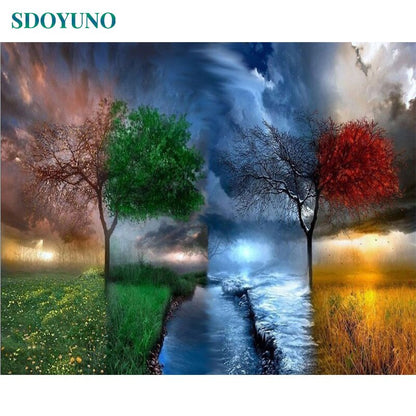 Four Seasons Tree 60x75cm DIY Framed Painting By Numbers For Adults Room Decoration Home Decor Numbers Painting Gift