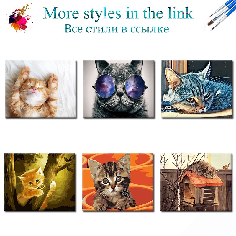 SDOYUNO 50x65cm DIY Frameless oil Painting By Numbers Animals Cat Room Decoration Paint By Numbers For Home Decor Unique Gift