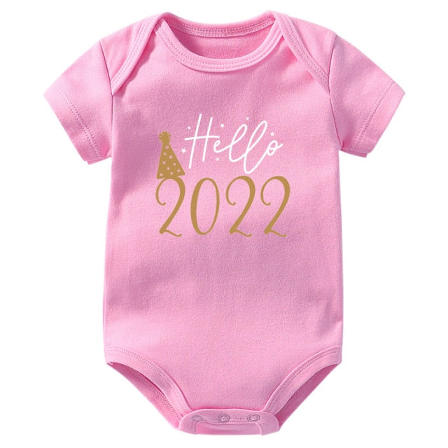 Newborn Baby Bodysuit Hello 2022 Print Cotton Short Sleeve Infant Romper