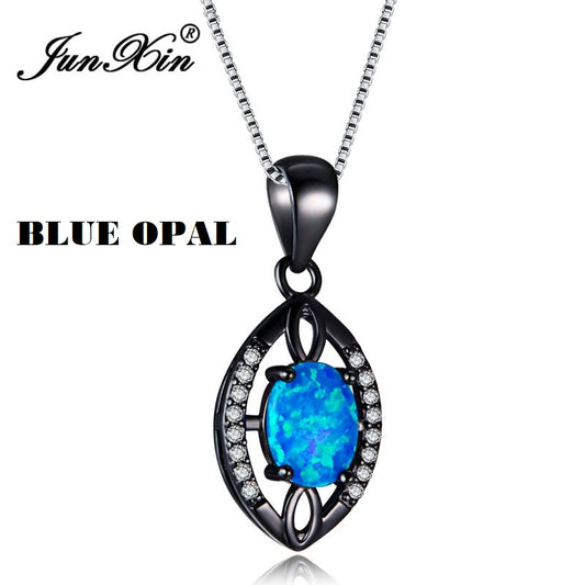 New Stylish Retro Black Gold Filled Zircon Water Drop Rainbow Choker Blue/White Fire Opal Pendant Necklaces For Women