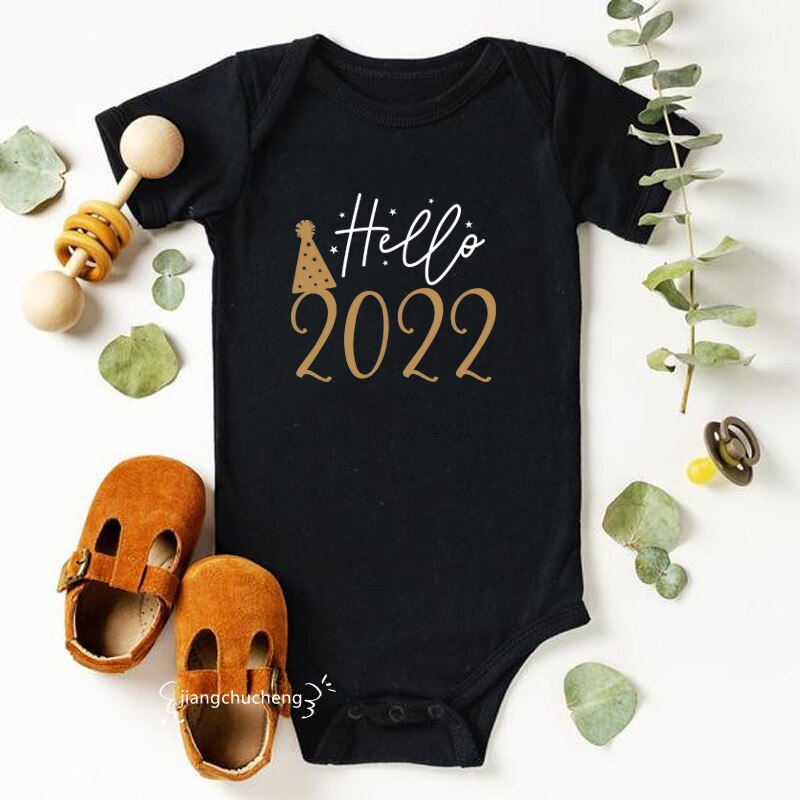 Newborn Baby Bodysuit Hello 2022 Print Cotton Short Sleeve Infant Romper