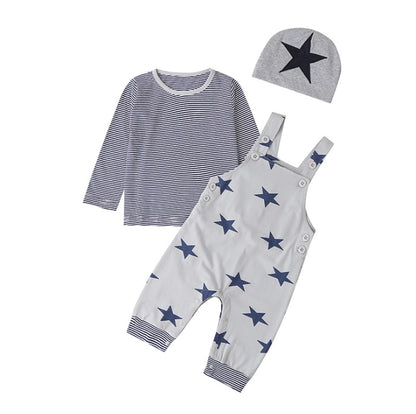 Newborn Baby Boy Clothes  Long Sleeve Tops + Suspender Pants + Hat