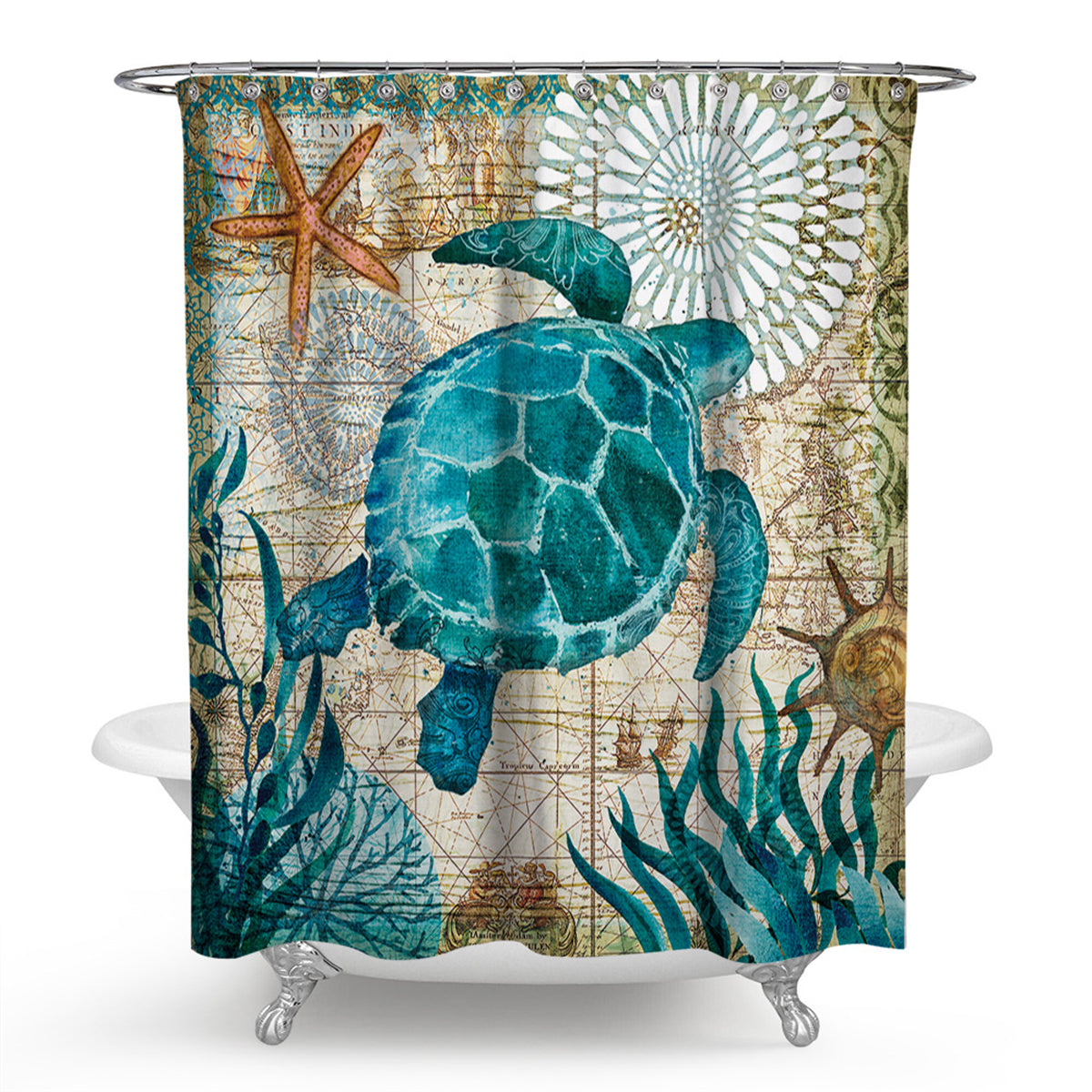 Ocean Beach Shell Sea Turtle Elephant Shower Curtain 3D Waterproof Curtains Bathroom Pedestal Rug Lid Toilet Cover Bath Mat Set