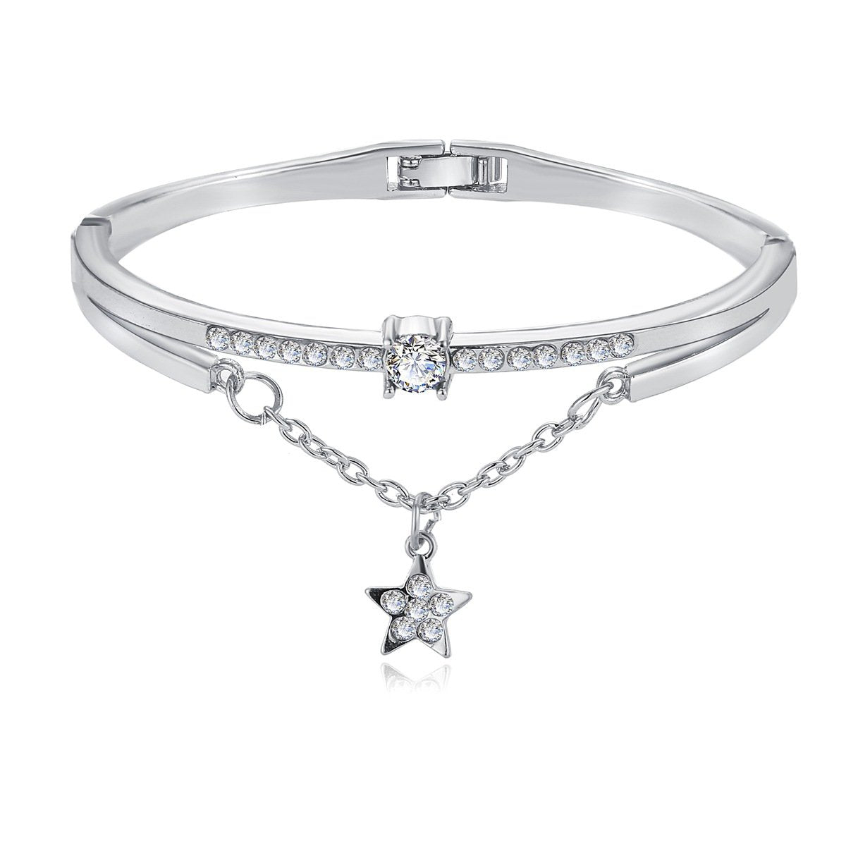 Star Drop With Austrian Crystals 18K White Gold Plated Bracelet ITALY Made