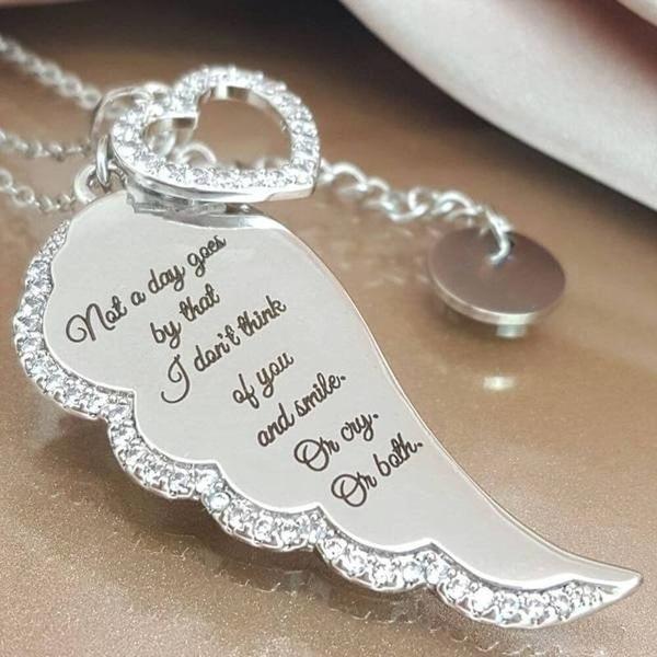 "Not a day goes by" Crystal Pav'e Angel Wings Necklace in Silver