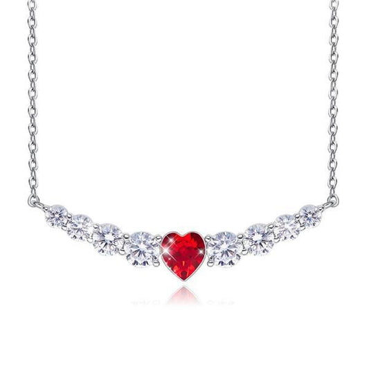 Red Heart Shaped  Elements Orchid Pav'e Necklace in 14K White Gold