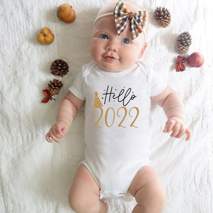 Newborn Baby Bodysuit Hello 2022 Print Cotton Short Sleeve Infant Romper