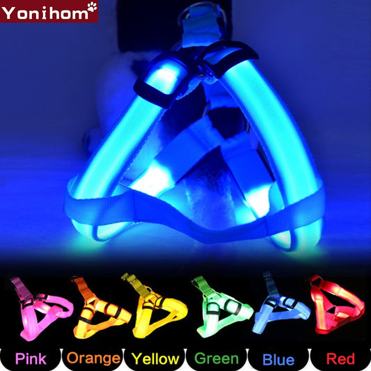 Nylon Pet Dog Harness Cat Safety LED Flashing Light Harness